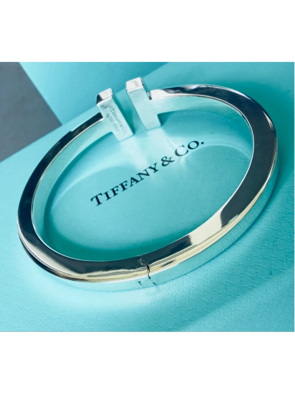 Tiffany & Co. T Square Sterling Silver Bangle Bracelet 6.1” - Picture 8 of 15